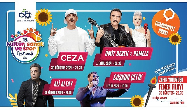  13. Çorlu Kültür, Sanat ve Spor Festivali Başlıyor
