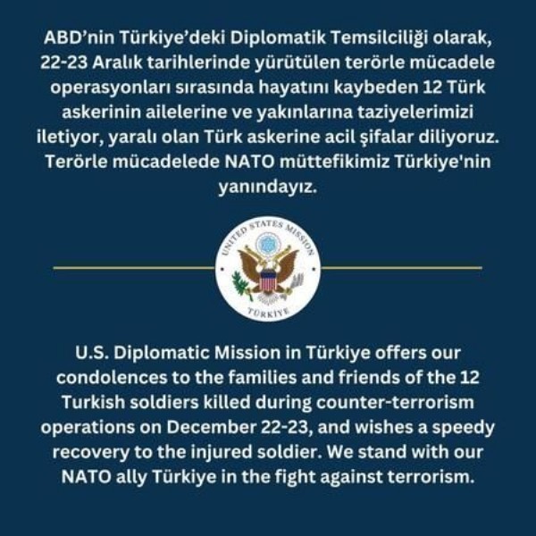  ABD Ankara Büyükelçiliği'nden taziye mesajı!